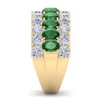 4 Carat Emerald and Lab Grown Diamond Band Ring In 14K Yellow Gold