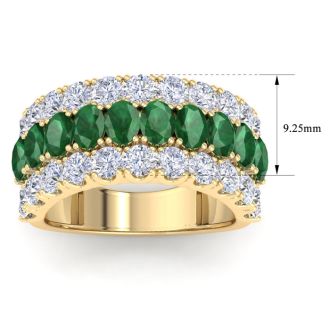 4 Carat Emerald and Lab Grown Diamond Band Ring In 14K Yellow Gold