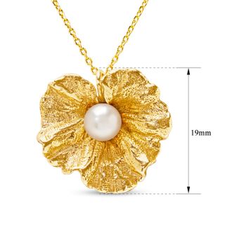 Estate Jewelry Pearl Flower Necklace In 14 Karat Yellow Gold, FREE 18 Inch Chain