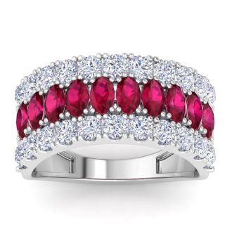2 Carat Ruby and Lab Grown Diamond Band Ring In 14K White Gold