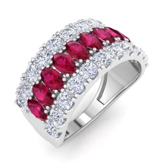 2 Carat Ruby and Lab Grown Diamond Band Ring In 14K White Gold