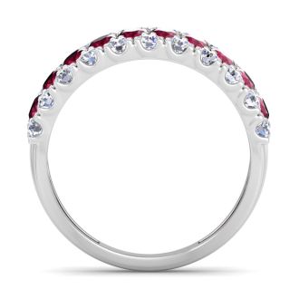 2 Carat Ruby and Lab Grown Diamond Band Ring In 14K White Gold