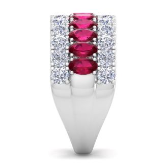 2 Carat Ruby and Lab Grown Diamond Band Ring In 14K White Gold