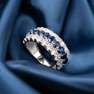 2 Carat Sapphire and Lab Grown Diamond Band Ring In 14K White Gold