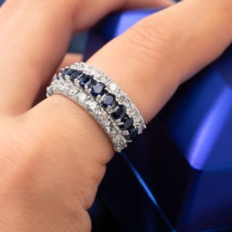 2 Carat Sapphire and Lab Grown Diamond Band Ring In 14K White Gold
