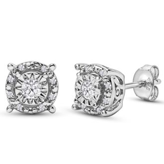 1/4 Carat Halo Diamond Stud Earrings In Sterling Silver