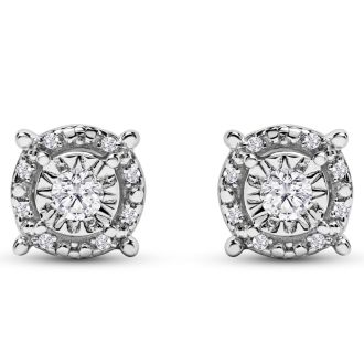 1/4 Carat Halo Diamond Stud Earrings In Sterling Silver