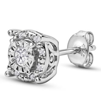 1/4 Carat Halo Diamond Stud Earrings In Sterling Silver