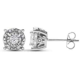1/4 Carat Halo Diamond Stud Earrings In Sterling Silver