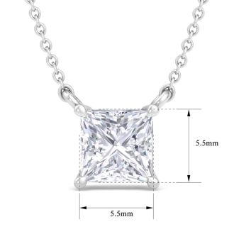1 Carat Princess Cut Lab Grown Diamond Solitaire Necklace In Sterling Silver