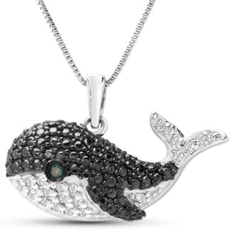 1/10 Carat Blue and White Diamond Baby Whale Necklace In Sterling Silver, 18 Inches