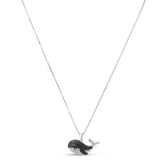 1/10 Carat Blue and White Diamond Baby Whale Necklace In Sterling Silver, 18 Inches