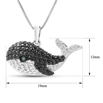 1/10 Carat Blue and White Diamond Baby Whale Necklace In Sterling Silver, 18 Inches