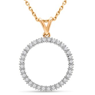 1/10 Carat Diamond Circle Necklace In 14K Rose Gold Over Sterling Silver, 18 Inches