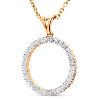 1/10 Carat Diamond Circle Necklace In 14K Rose Gold Over Sterling Silver, 18 Inches