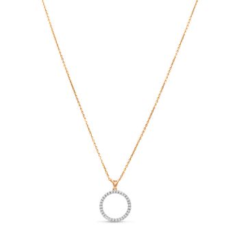 1/10 Carat Diamond Circle Necklace In 14K Rose Gold Over Sterling Silver, 18 Inches