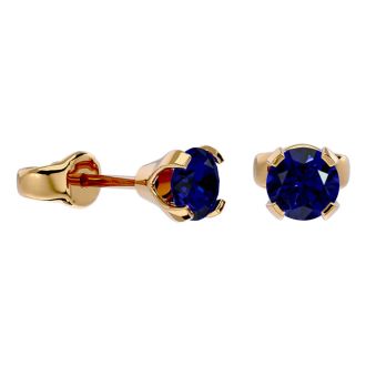 0.60 Carat Blue Sapphire Stud Earrings in Yellow Gold