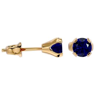 0.60 Carat Blue Sapphire Stud Earrings in Yellow Gold
