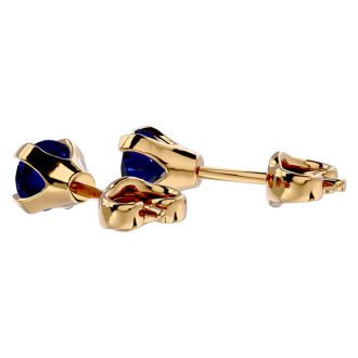 0.60 Carat Blue Sapphire Stud Earrings in Yellow Gold