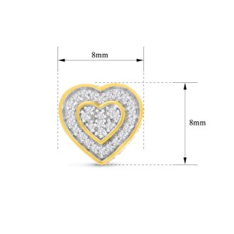 1/10 Carat Pave Diamond Heart Stud Earrings In 14K Yellow Gold Over Sterling Silver