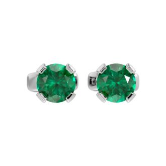 1/2 Carat Emerald Stud Earrings In White Gold