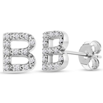 Sterling Silver Letter B Initial Earrings With Diamonds – Personalized Initial Jewelry
