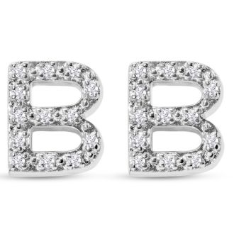 Sterling Silver Letter B Initial Earrings With Diamonds – Personalized Initial Jewelry