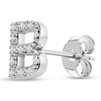 Sterling Silver Letter B Initial Earrings With Diamonds – Personalized Initial Jewelry