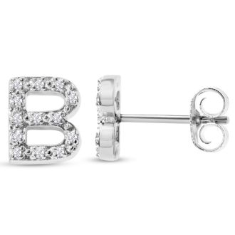 Sterling Silver Letter B Initial Earrings With Diamonds – Personalized Initial Jewelry