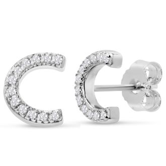 Sterling Silver Letter C Initial Earrings With Diamonds – Personalized Initial Jewelry