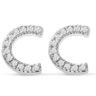 Sterling Silver Letter C Initial Earrings With Diamonds – Personalized Initial Jewelry