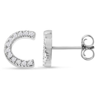 Sterling Silver Letter C Initial Earrings With Diamonds – Personalized Initial Jewelry