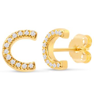 14K Yellow Gold Over Sterling Silver Letter C Initial Earrings With Diamonds – Personalized Initial Jewelry
