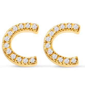 14K Yellow Gold Over Sterling Silver Letter C Initial Earrings With Diamonds – Personalized Initial Jewelry