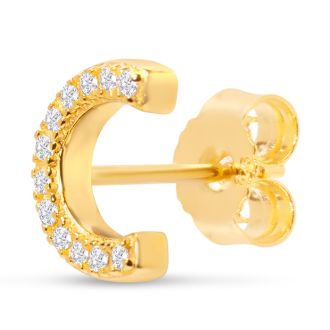 14K Yellow Gold Over Sterling Silver Letter C Initial Earrings With Diamonds – Personalized Initial Jewelry