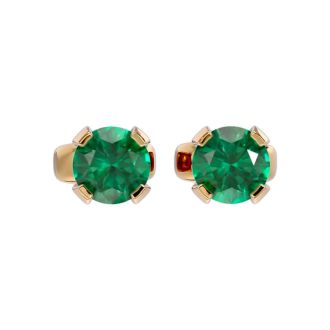 1/2 Carat Emerald Stud Earrings in Yellow Gold