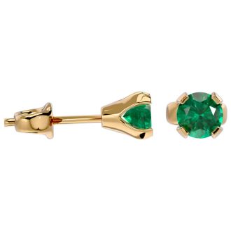 1/2 Carat Emerald Stud Earrings in Yellow Gold