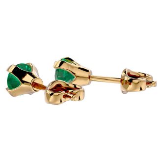1/2 Carat Emerald Stud Earrings in Yellow Gold