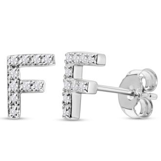 Sterling Silver Letter F Initial Earrings With Diamonds – Personalized Initial Jewelry