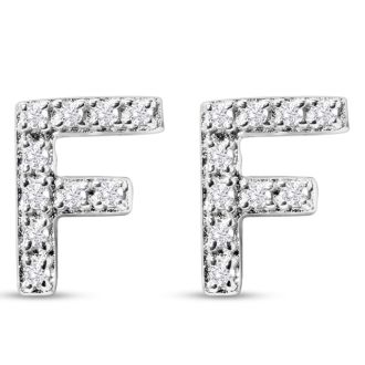 Sterling Silver Letter F Initial Earrings With Diamonds – Personalized Initial Jewelry