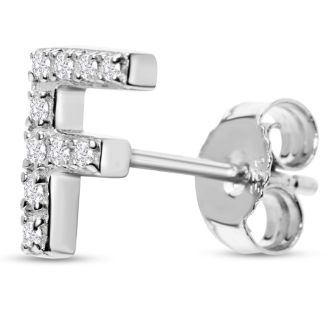 Sterling Silver Letter F Initial Earrings With Diamonds – Personalized Initial Jewelry