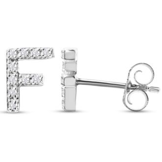 Sterling Silver Letter F Initial Earrings With Diamonds – Personalized Initial Jewelry