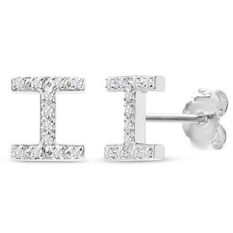 Sterling Silver Letter I Initial Earrings With Diamonds – Personalized Initial Jewelry