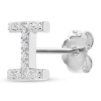 Sterling Silver Letter I Initial Earrings With Diamonds – Personalized Initial Jewelry