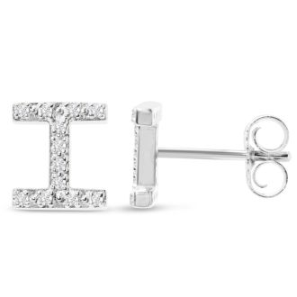 Sterling Silver Letter I Initial Earrings With Diamonds – Personalized Initial Jewelry