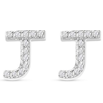 Sterling Silver Letter J Initial Earrings With Diamonds – Personalized Initial Jewelry