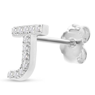 Sterling Silver Letter J Initial Earrings With Diamonds – Personalized Initial Jewelry