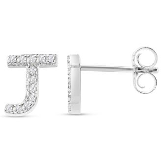 Sterling Silver Letter J Initial Earrings With Diamonds – Personalized Initial Jewelry
