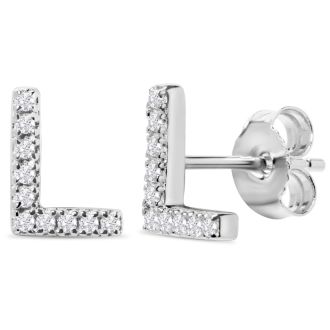 Sterling Silver Letter L Initial Earrings With Diamonds – Personalized Initial Jewelry