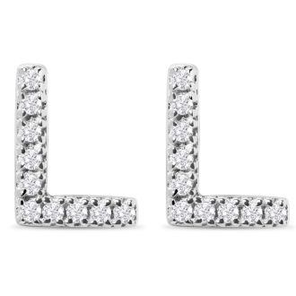 Sterling Silver Letter L Initial Earrings With Diamonds – Personalized Initial Jewelry